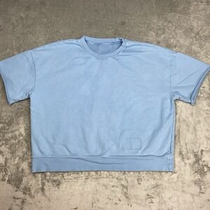 DAILY DRILLS Sweatshirt Womens Sz M/L Blue Cropped Sleeve Crew Neck French Terry